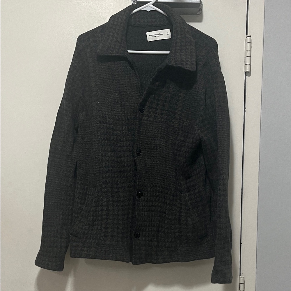 Abercrombie & Fitch Men's Dark Gray Houndstooth Lightweight Shirt Jacket